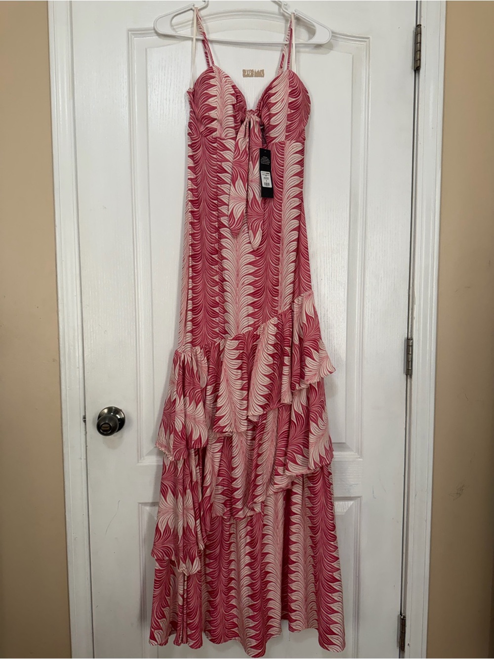 Fashion Nova Pink & Cream Ruffle Maxi Dress
